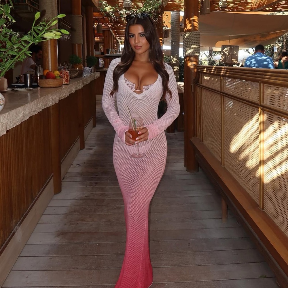 Danielle Guizio Pink Ombre Long Sleeve Dress